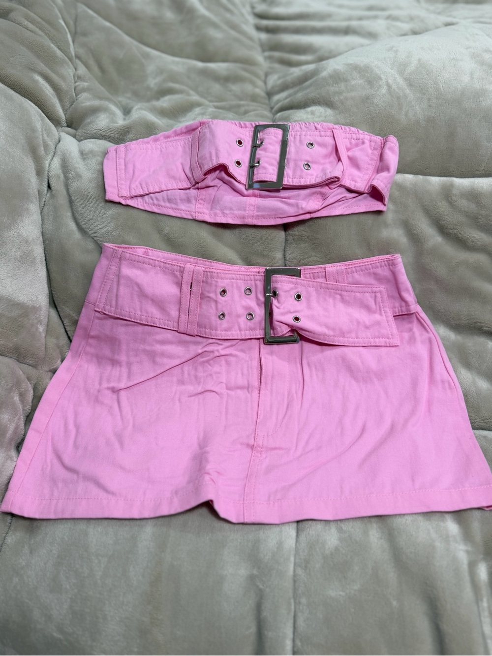 SHEIN Pink Belted Two-Piece Mini Skirt Set